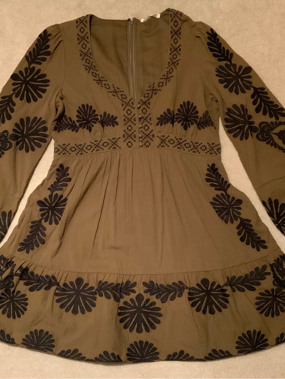 Chelsea & Violet Olive Green Mini Dress with Black Floral Embroidery - Picture 2 of 7